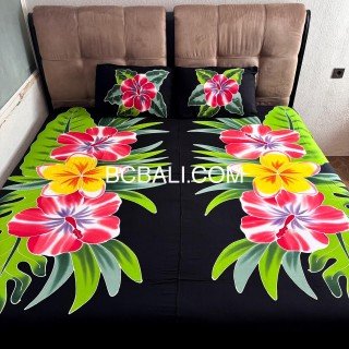 New Design Rayon Bedsheet Hand Painted Floral Design by Balinese Artisans